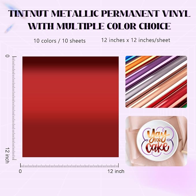 Tintnut Holographic Permanent Vinyl Metallic Adhesive Vinyl 10 Pcs 12x12in | - Image 2