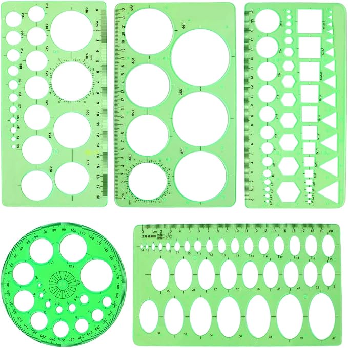 5PCS Circle Template Measuring Geometry Ruler Geometric Drawings Stencils Rulers by Unknown