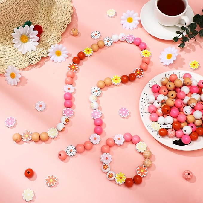 Tradder 200 Pcs Daisy Wooden Beads - Image 3