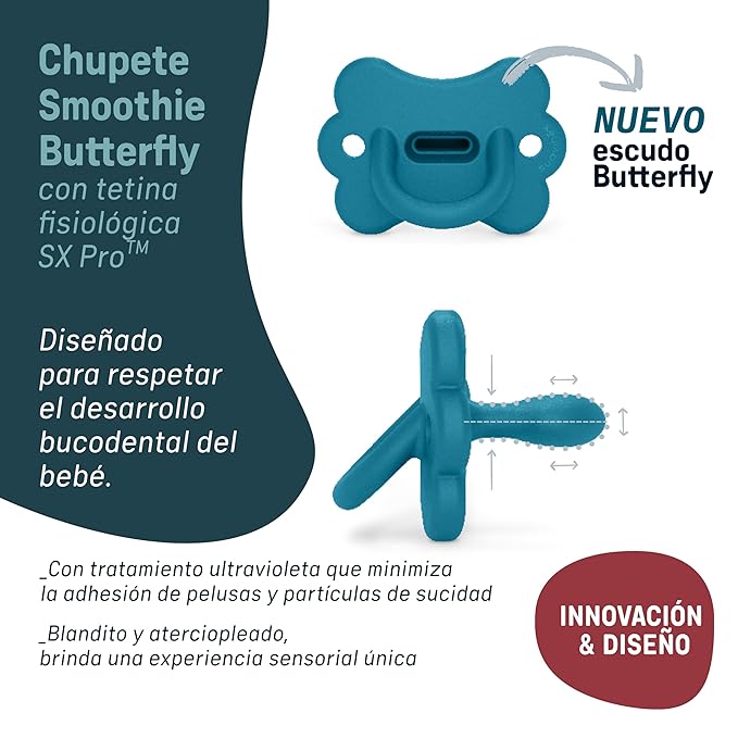 Color Essence SX PRO Silicone Butterfly Baby Pacifier 1Pk, Made with 100% Soft Silicone, Baby Essentials Perfect for Breastfeeding Babies, Designed in Spain, 0-6 Mths, Rosewater