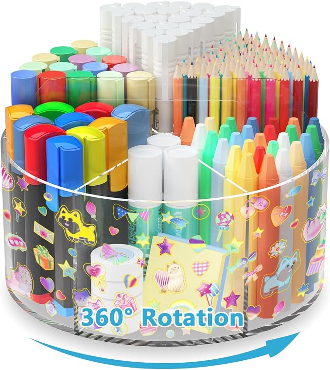 Acrylic Pen Holder with 2 Adhesive DIY Stickers, Desk Organizer Marker Holder by Wawocs