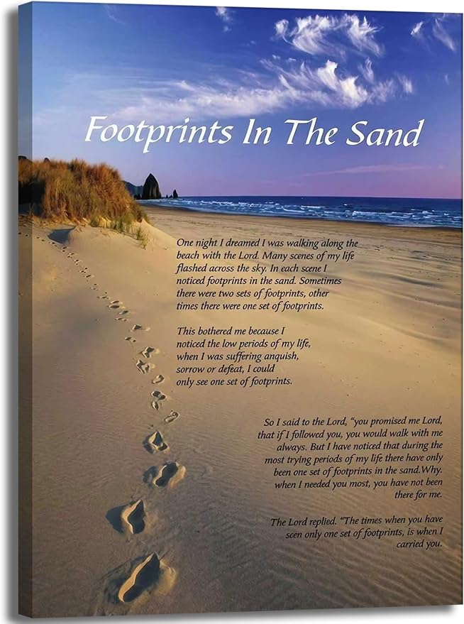 Footprints in the Sand Inspirational Wall Art-Canvas Wrapping-12x16in, by YOXORDQwallart