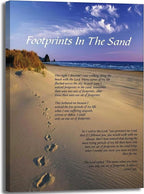 Footprints in the Sand Inspirational Wall Art-Canvas Wrapping-12x16in, by YOXORDQwallart
