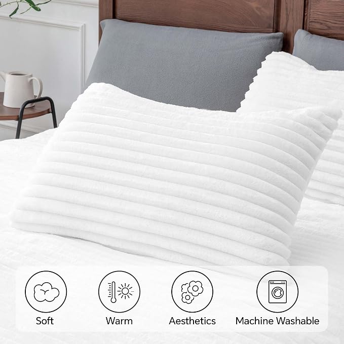 BEDELITE Fleece Full Comforter Set -Super Soft & Warm Fluffy Bright White - Image 5