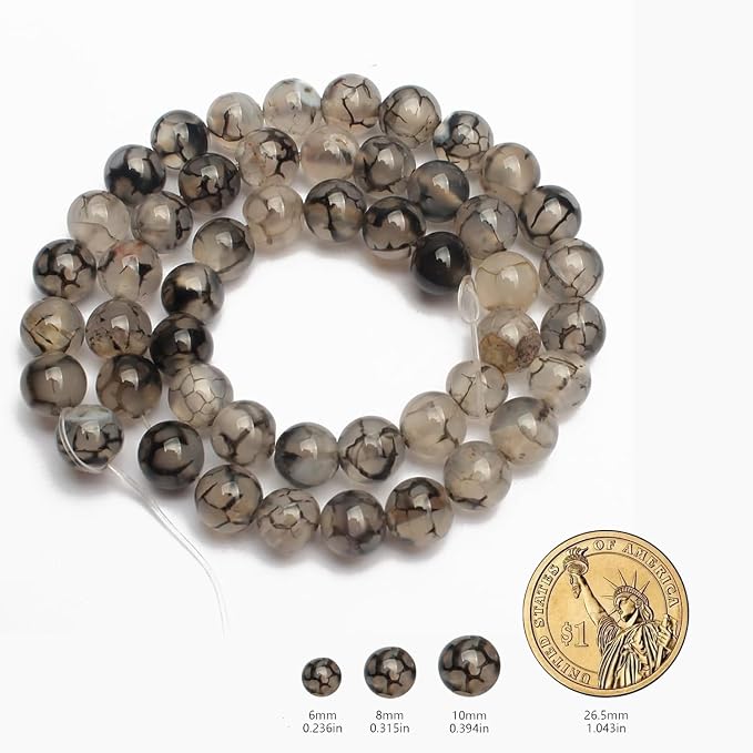 35pcs Smooth Natural Polish Grey Agate Beads，10mm Dragon Vein Gemstone Round - Image 2