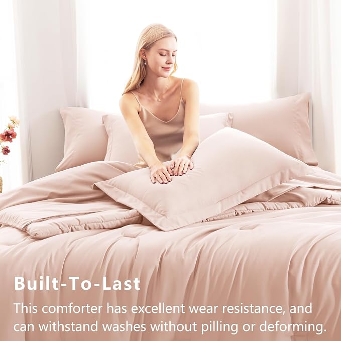 CozyLux Oversized King Comforter Set Blush Pink, 7 Pieces Bed in a Bag - Image 3
