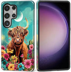 for Samsung Galaxy S25 Ultra Case, Highland Cow Flower Pattern Glossy 2 in 1 by Teonvpu