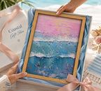 Framed Pink Beach Canvas Wall Art, Pastel Surfing Painting Picture Wall Decor - Image 8