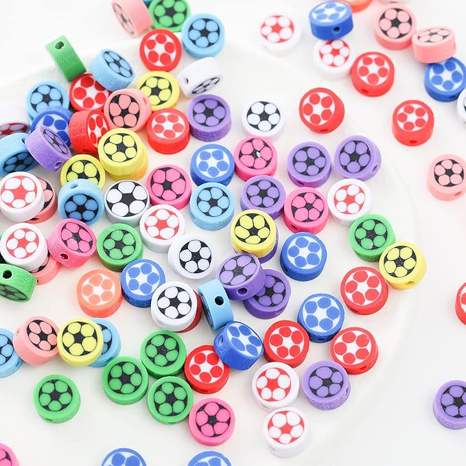 100pcs Football Polymer Clay Spacer Beads by LUBINGSHINE