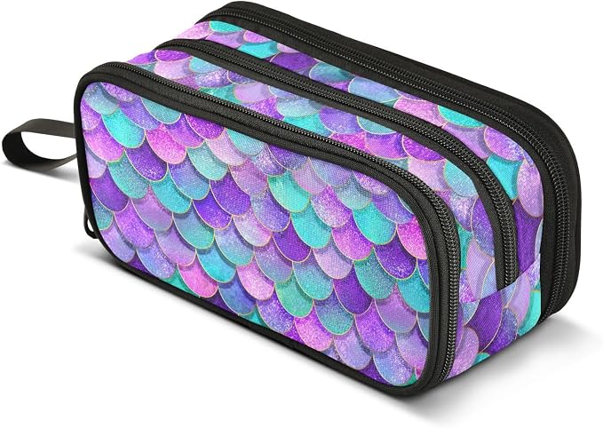 Pink Blue Purple Mermaid Scales Pencil Case Box Boys Girls Large Pencil Pouch by BOENLE-WELCOMEYOURCOMING