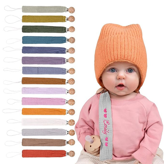 Personalized Bohemian Pacifier Clip Embroidered with Name is The Perfect Newborn Gift Made from eco-Friendly Bamboo! (Gray)