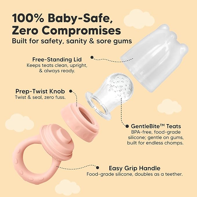 KeaBabies Baby Fruit Feeder 2pk - Silicone Baby Food Feeder for Babies 6-12 Months, Breast Milk Popsicle for Teething, Weaning, Freeze Frozen Solid Food, BPA-Free Infant Feeding Essential (Mellow)