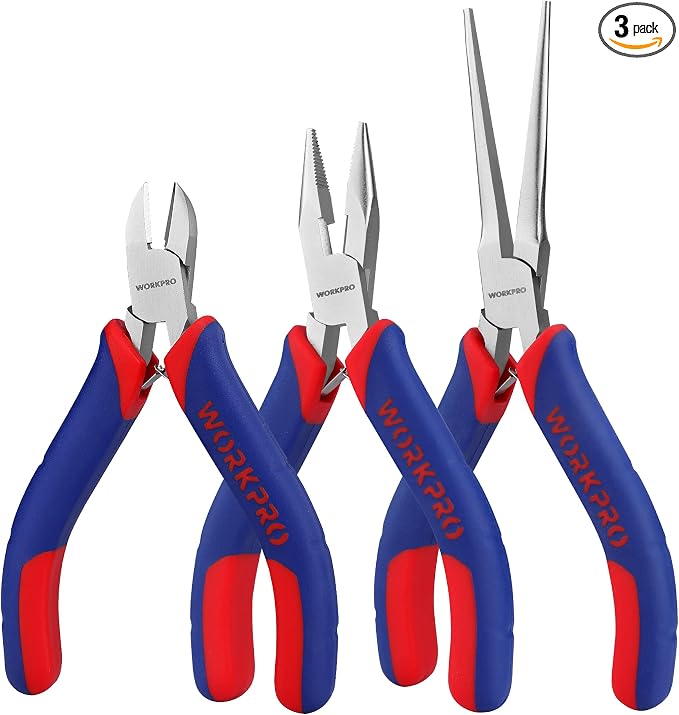 WORKPRO Mini Pliers Set, 3-Piece Small Pliers Tool Kit | Includes 4” Diagonal by WORKPRO