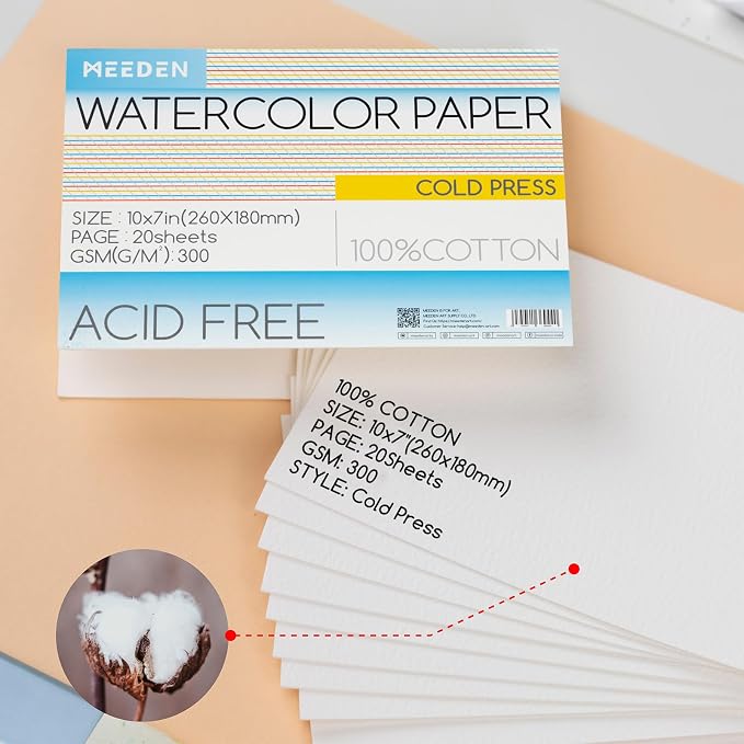 MEEDEN Watercolor Paper Block, 100% Cotton Watercolor Paper Pad of 20 Sheets - Image 2