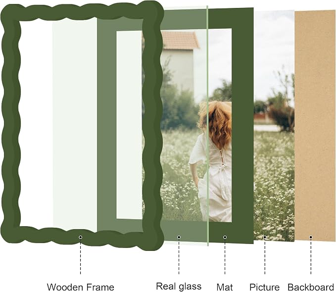 6x8 Picture Frame with Mat for 5x7, Wavy Edge Wooden Real Glass Photo Frame for - Image 5