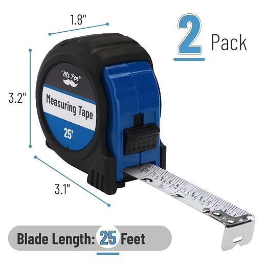 Mr. Pen- Retractable Tape Measure 25 ft, 2 Pack, Dark Blue, Easy Read | Steel - Image 2