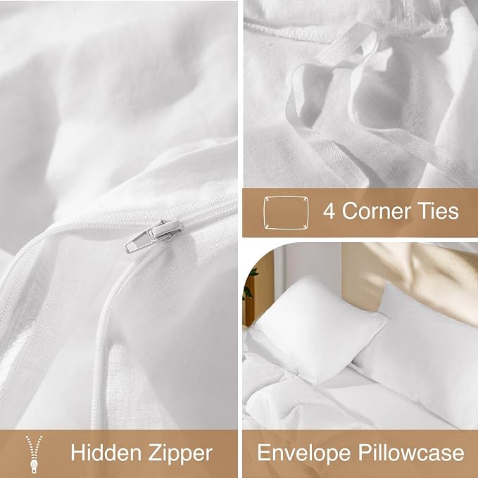 SONORO KATE 100% French Linen Duvet Cover Queen Size, Soft Breathable - Image 8