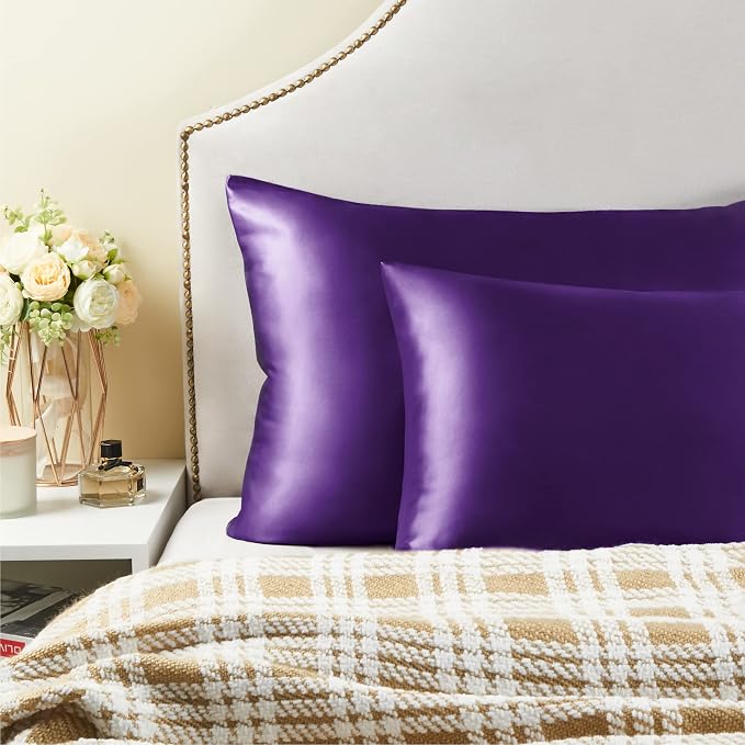 BEDELITE Satin Pillowcase with Zipper, Plum Purple King Size Pillow Cases Set - Image 6