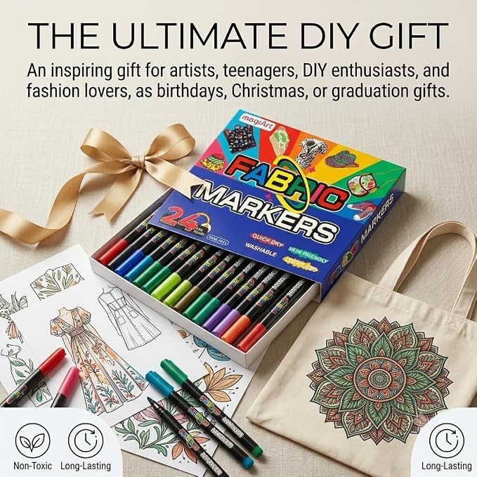 24 Colors Fabric Markers Permanent – Waterproof Non-Bleeding Fabric Pen Set - Image 4