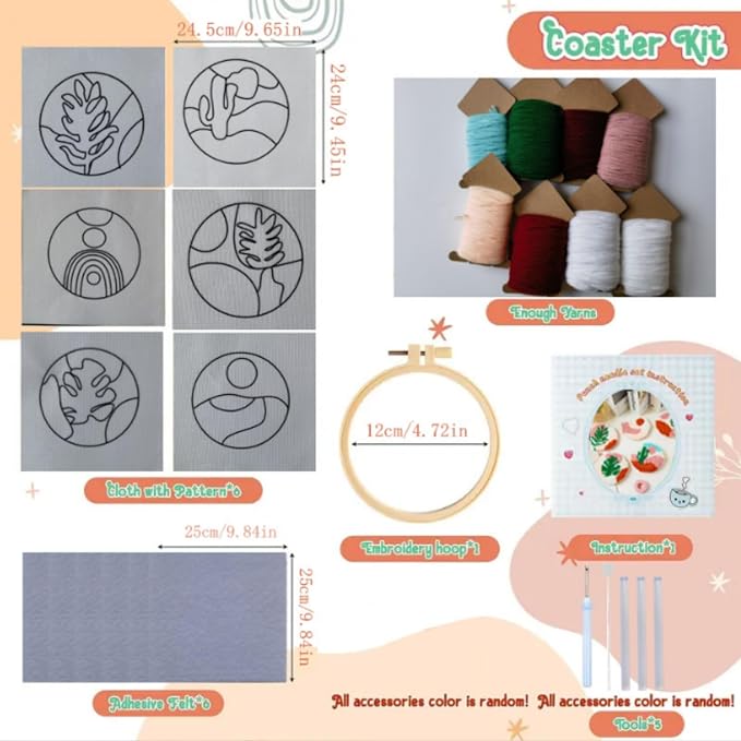 Avtytsda 6PCS Punch Needle Coaster Kit, Easy Punch Needle DIY Embroidery Set - Image 7