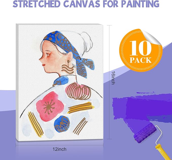ESRICH Stretched Canvas for Painting 12x16 Inch, 10 Pack Blank Canvas -5/8 in - Image 2