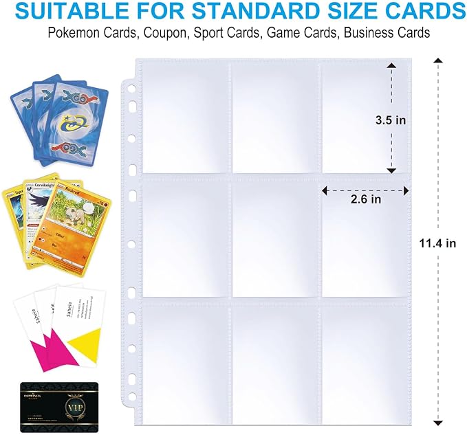 ABLY 120 Pages Double-Sided Trading Card Pages Sleeves 9-Pocket Clear Plastic - Image 3