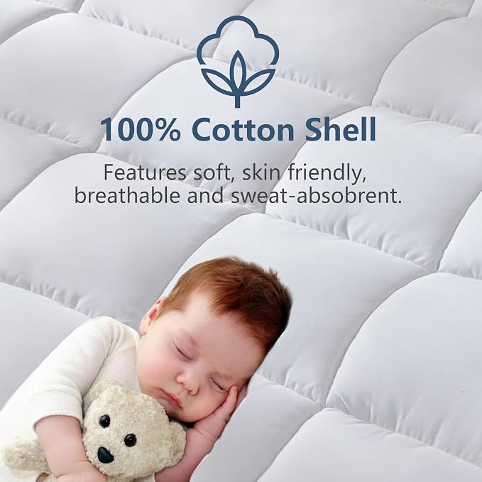 CozyLux King Size Mattress Pad Pillow Top Cotton Cooling Mattress Topper 8-21" - Image 2