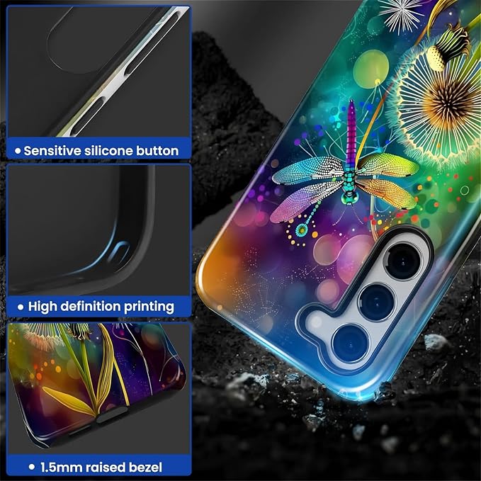 for Samsung Galaxy S23 Case, Dragonfly Dandelion Colorful Pattern Glossy 2 in 1 - Image 4