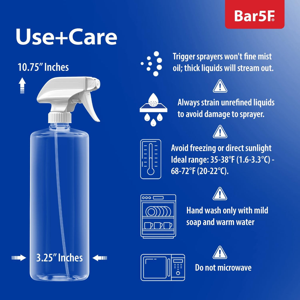 Bar5F Plastic Spray Bottles with Mixor Trigger, 32 oz | Professional, Leak Proof, Empty, Adjustable Fine to Powerful Sprayer, Refillable | Water Plants, Cleaning Solutions | Crystal Clear | Pack of 3