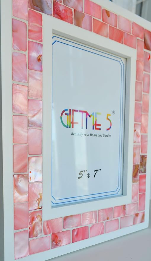 Wedding Picture Frame 5x7 Pink Mother of Pearl Glass | Tabletop or Wall Hanging - Image 4