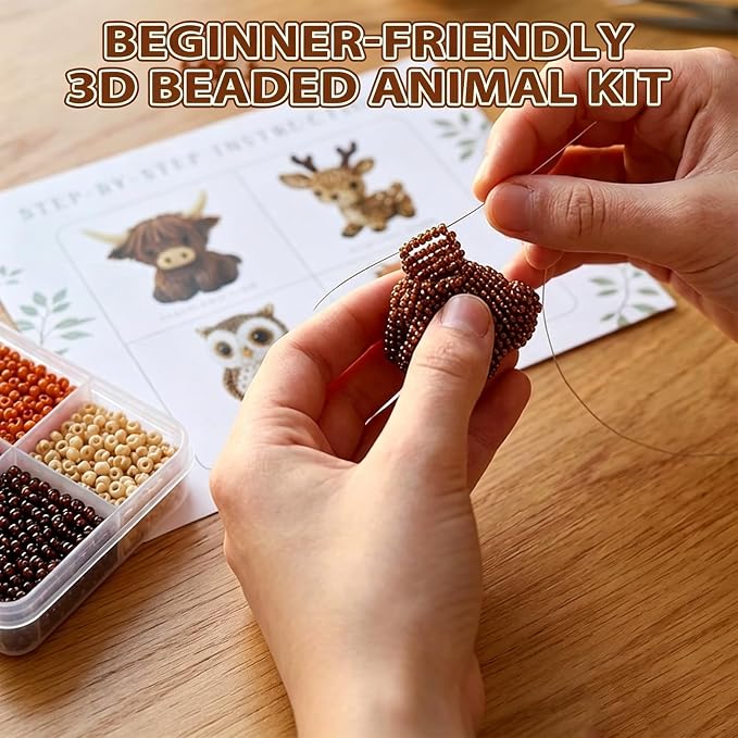 VEEBASY Tiny 3D Beaded Animal DIY Kit, Easy DIY Beading Embroidery Kit - Image 2