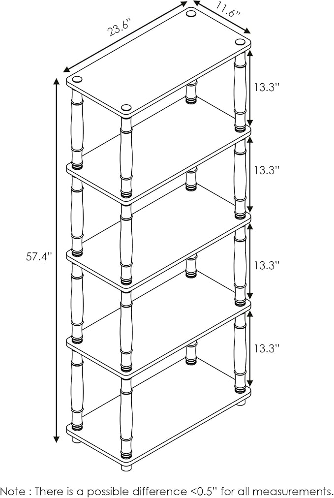 Furinno TURN-S-TUBE Storage Shelves, 5-Tier Book Shelf, Corner Shelf, Toolless - Image 3