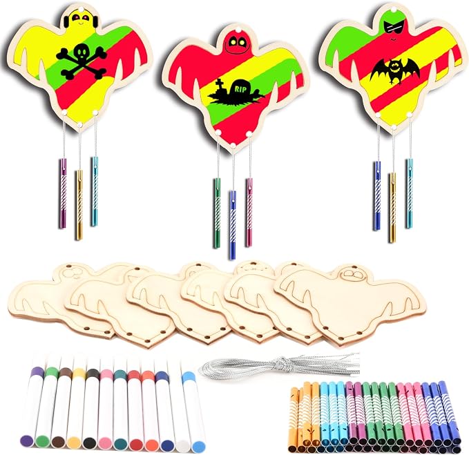 Wooden Ghosts Wind Chime Ornaments Painting Craft, 6 Style Cutouts by THWAS-LIGHT
