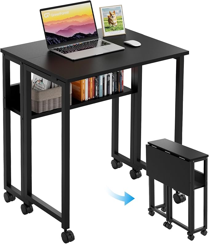 GreenForest Folding Desk with Wheels, 31.5" Rolling Table by GreenForest