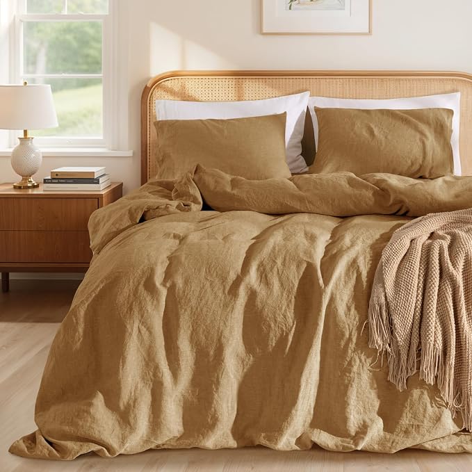 LBRO2M 100% France Linen Duvet Cover Set Full Size 3 Pcs Natural Flax Comforter by LBRO2MBedding