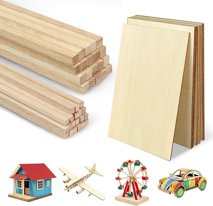 Unfinished Balsa Wood Sheets Sticks, Wood Dowel Rods Square Basswood Sheets by Catephe