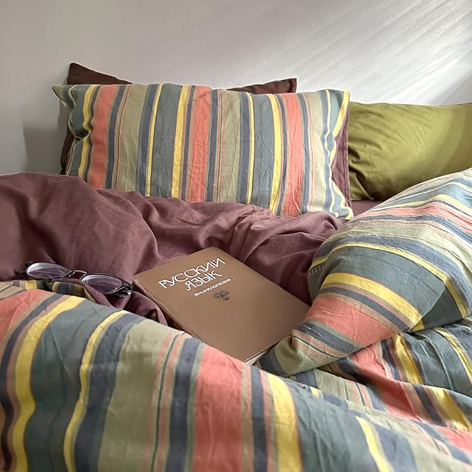 mixinni Vintage Striped Duvet Cover Set Twin Size - Image 4