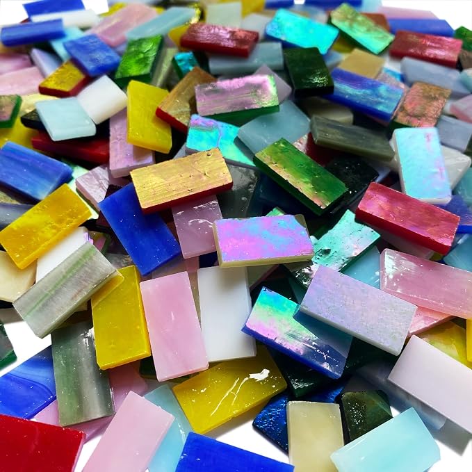 Rectangle Iridescent Glass Mosaic Tiles, 320 Pieces Colorful Stained Glass - Image 3