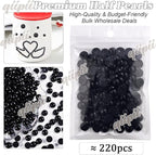 qiipii 220PCS 10mm Pure Black Round Half Round Pearls - Image 2