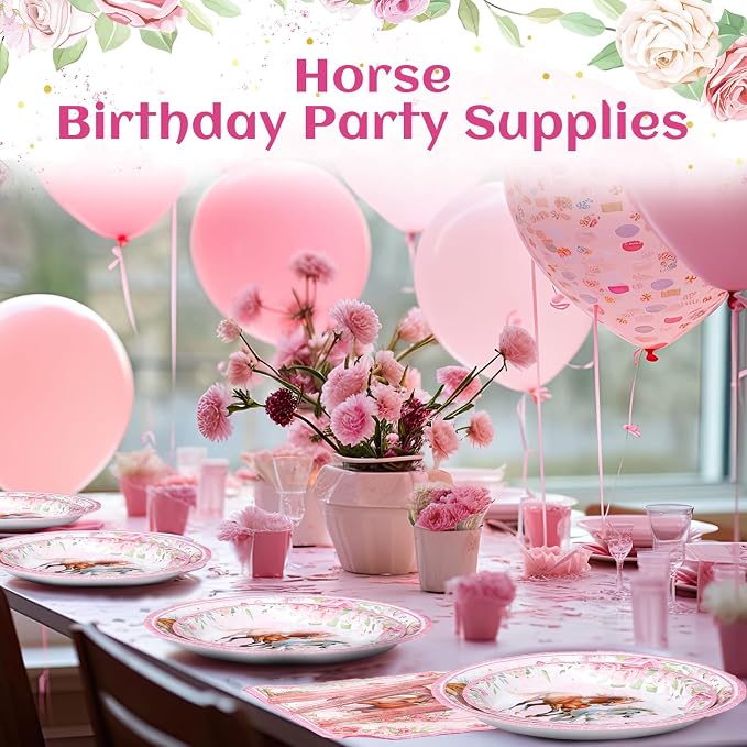 Pickmesh 400 Pcs Horse Birthday Party Supplies Include Pink Western Cowgirl - Image 5