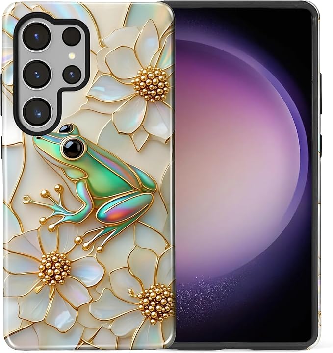 for Samsung Galaxy S25 Ultra Case, Stained Glass Frog Flowers Pattern Glossy 2 - Image 2