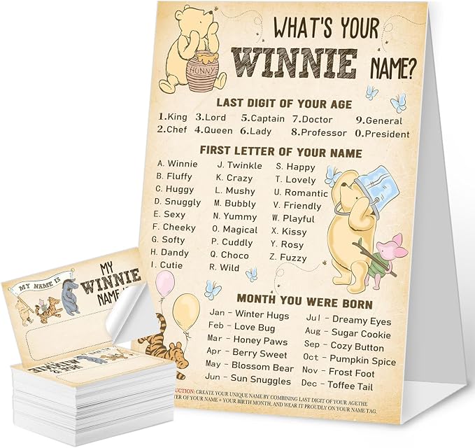 What's Your Winnie Name Game Cards, Winnie Baby Shower Game, 1 Winnie Name Game by QZCYU