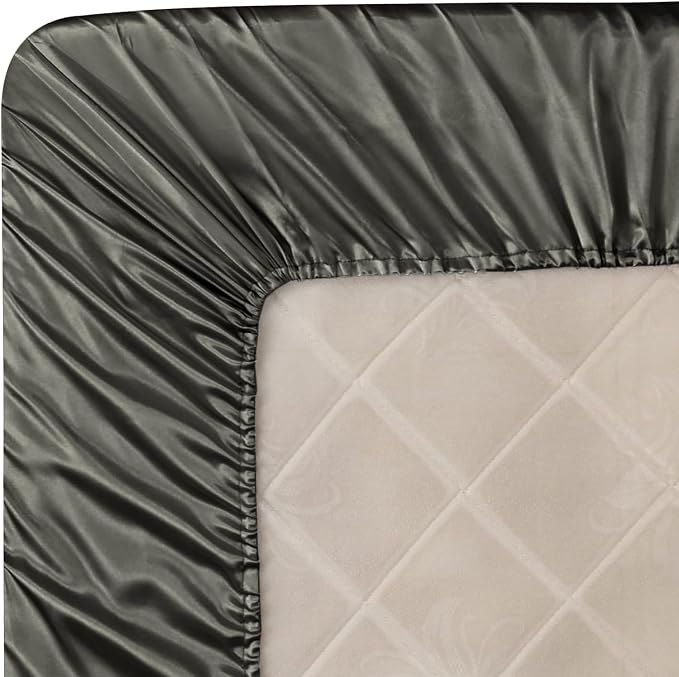 Homiest Dark Grey Satin Fitted Sheet Full Size, Deep Pocket, Luxury & Ultra - Image 6