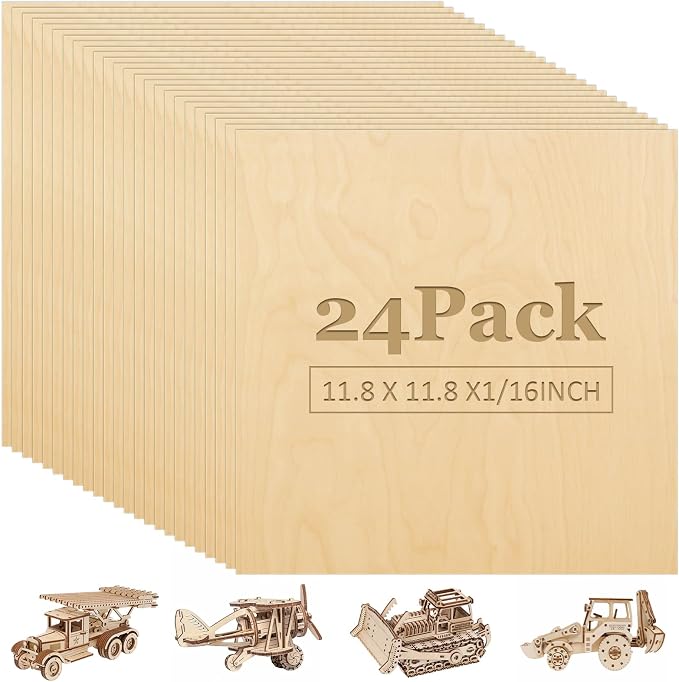 24 Pack 12 x 12 x 1/16 Inch Baltic Birch Plywood 1.5mm Wood Sheet, Baltic Birch by LISHINE