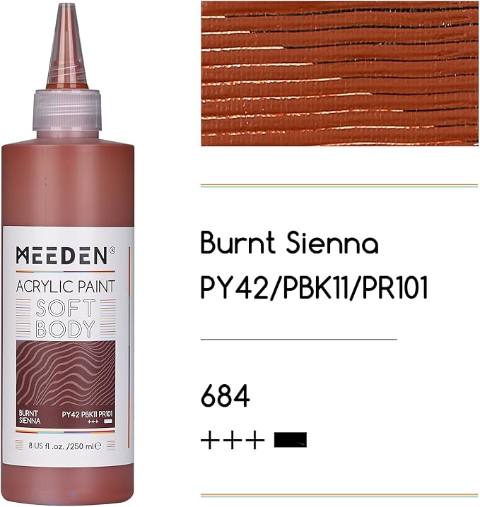MEEDEN Soft Body Acrylic Paint: Burnt Sienna Matte Finish - 250ml/8.45oz Bulk - Image 2