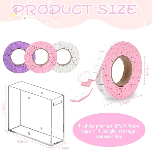 Double Sided Foam Tape Pre Cut 3/4 X 1/2 Inch EVA Foam Adhesive Squares Roll - Image 2