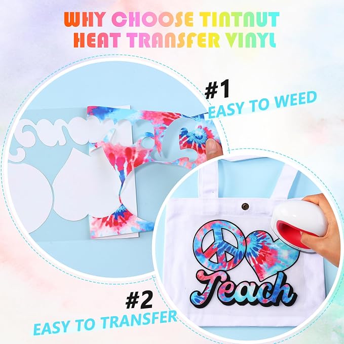 Tintnut Red Blue Swirl Tie Dye Heat Transfer Vinyl, PU HTV sheets, easy cut & - Image 3
