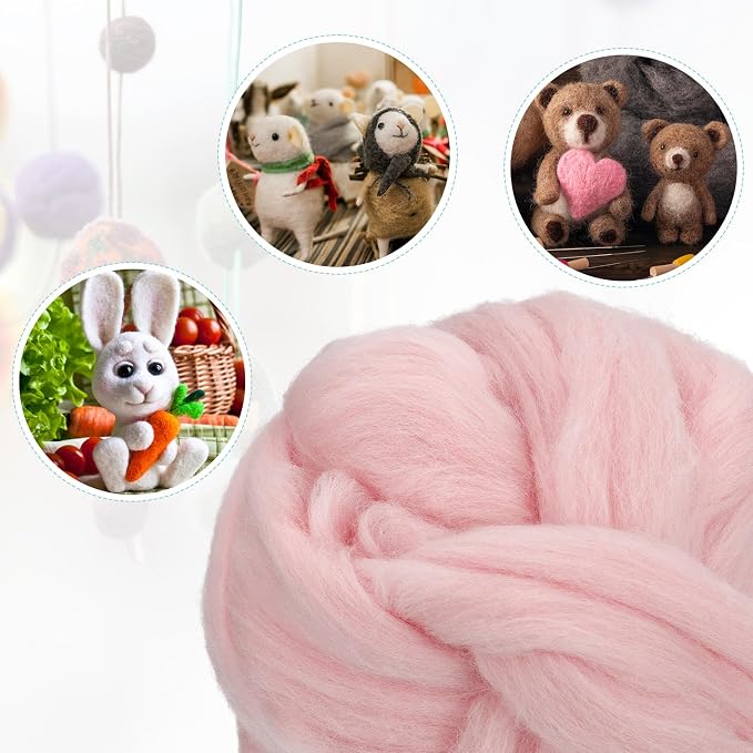 uxcell Needle Felting Wool, 3.5 Oz Nature Fibre Wool Yarn Roving - Image 4