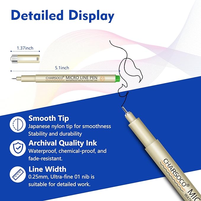 01 Micro Pen, Waterproof Archival Ink, 0.25mm Fineliner Ink Pens - Image 2