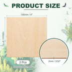 HARFINGTON 2pcs 2mm Basswood Plywood Sheets 4" x 4" x 3/32" Thin Unfinished - Image 2